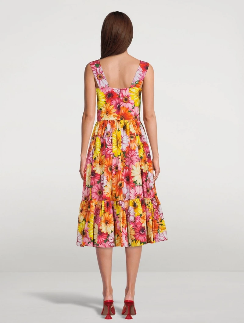 Poplin Midi Dress Gerbera Daisy Print