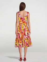 Poplin Midi Dress Gerbera Daisy Print