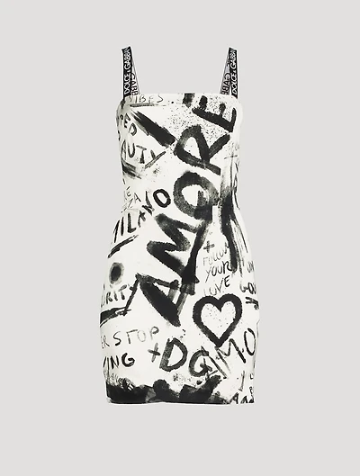 Charmeuse Mini Dress Graffiti Print