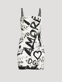 Charmeuse Mini Dress Graffiti Print