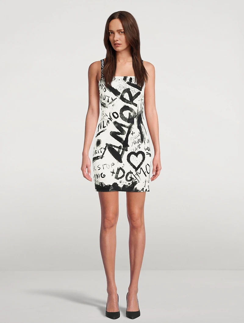 Charmeuse Mini Dress Graffiti Print