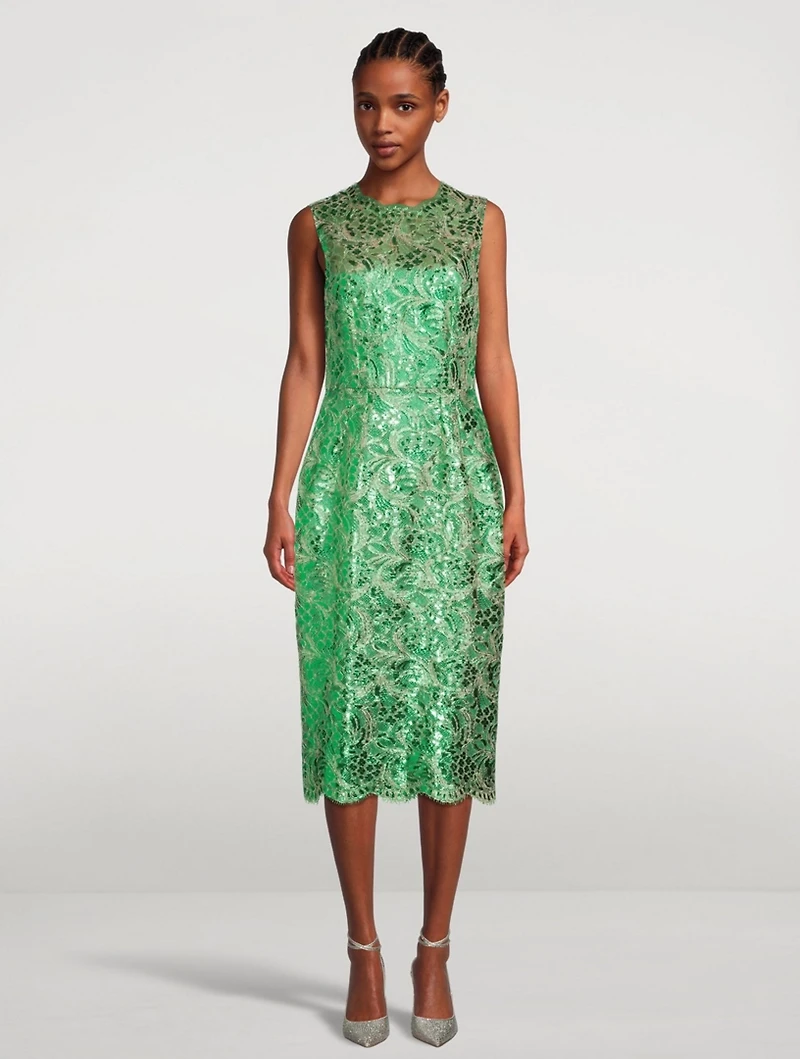 Laminated Lace Sleeveless Midi Dress