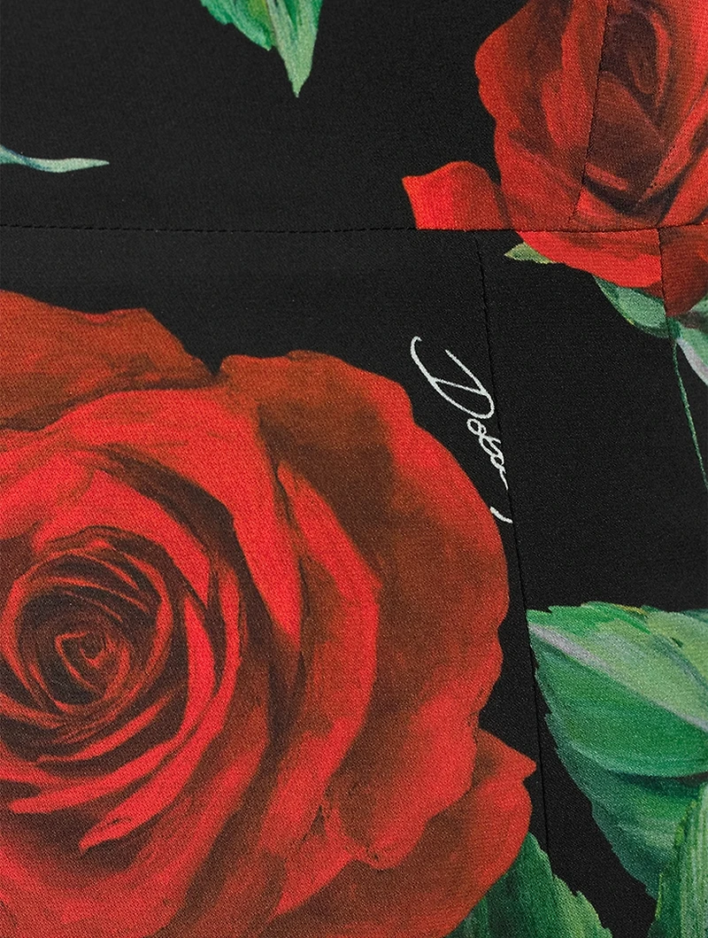 Stretch Silk Midi Dress Rose Print