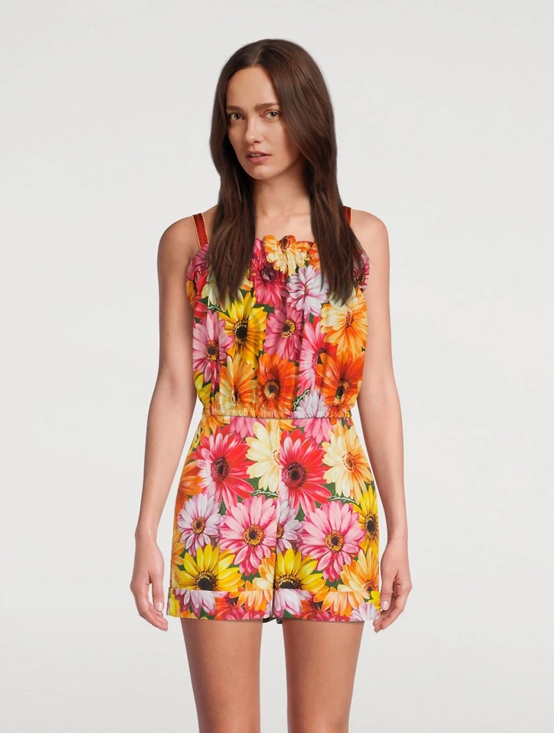 Poplin Crop Top Gerbera Daisy Print