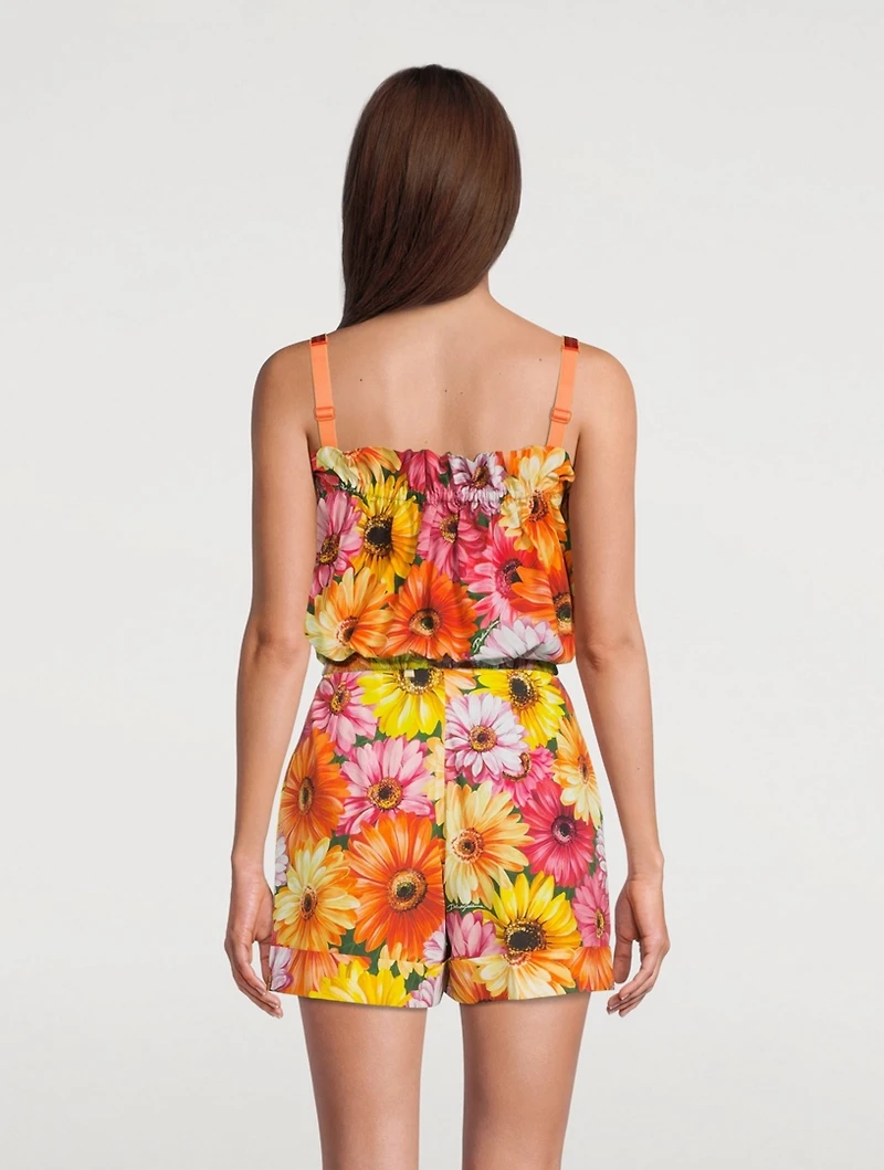 Poplin Crop Top Gerbera Daisy Print