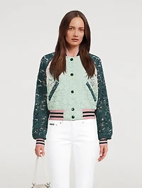 Lace Bomber Jacket With Contrasting Trims