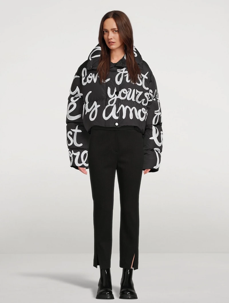 Cropped Puffer Jacket Graffiti Print