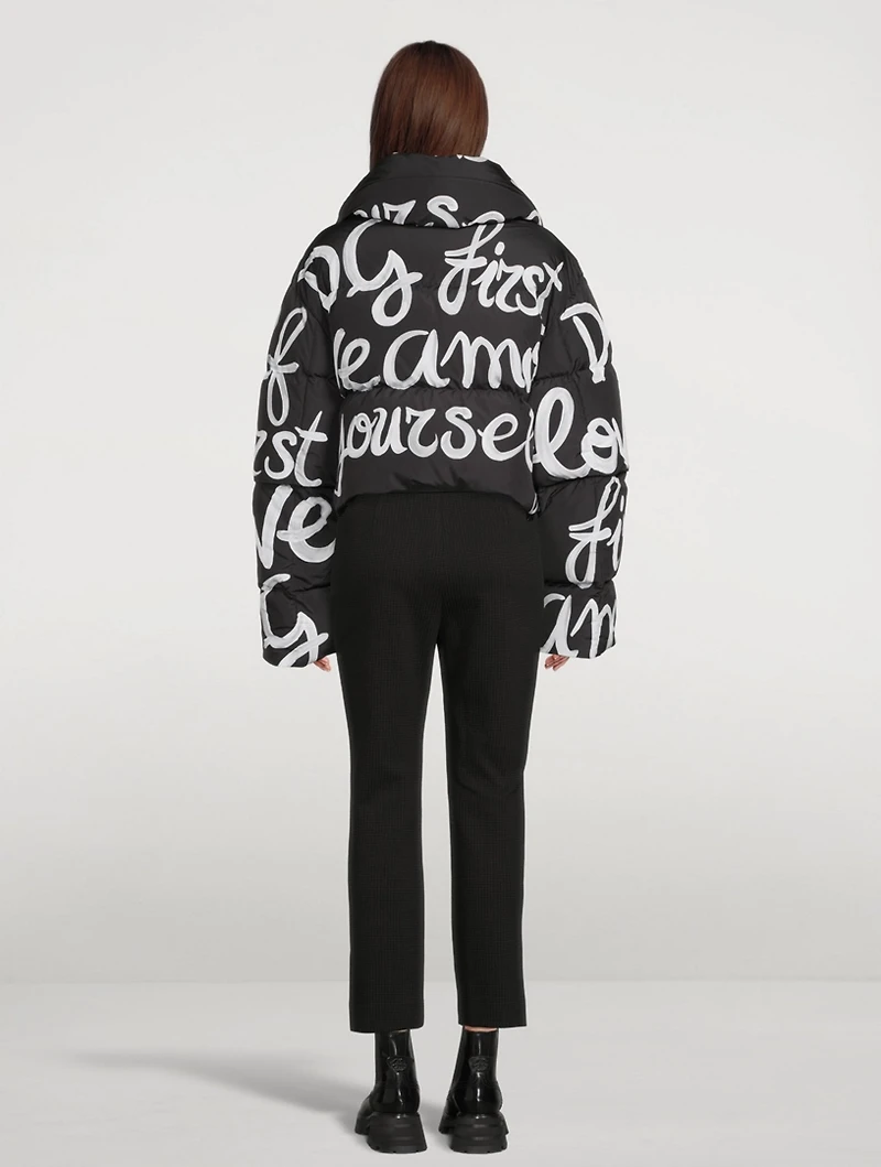 Cropped Puffer Jacket Graffiti Print