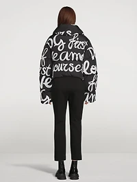 Cropped Puffer Jacket Graffiti Print