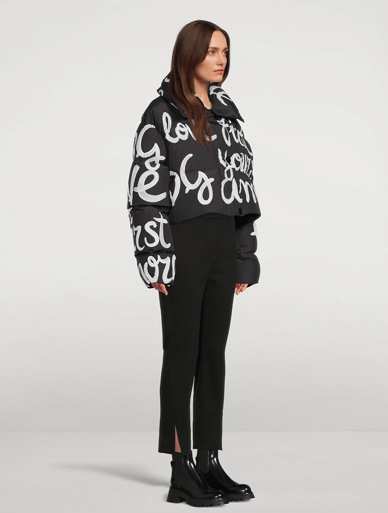Cropped Puffer Jacket Graffiti Print