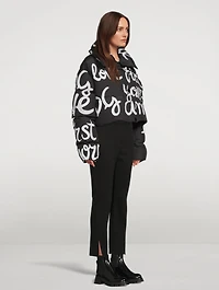 Cropped Puffer Jacket Graffiti Print