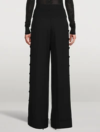 Wide-Leg Trousers With Logo Buttons