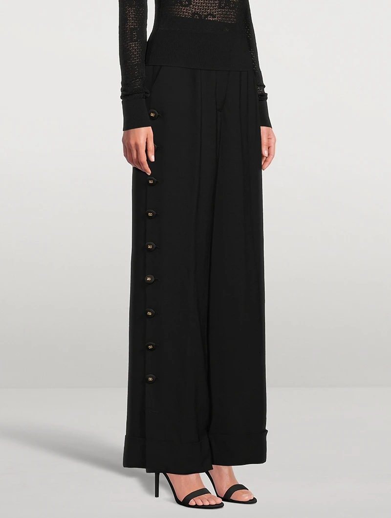 Wide-Leg Trousers With Logo Buttons