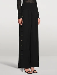 Wide-Leg Trousers With Logo Buttons