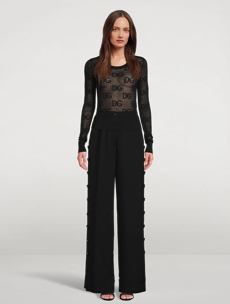 Wide-Leg Trousers With Logo Buttons