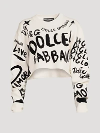 Intarsia Cropped Sweater Flocked Graffiti Print