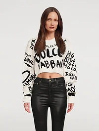 Intarsia Cropped Sweater Flocked Graffiti Print