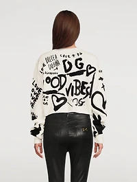 Intarsia Cropped Sweater Flocked Graffiti Print