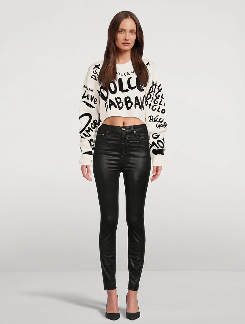 Intarsia Cropped Sweater Flocked Graffiti Print