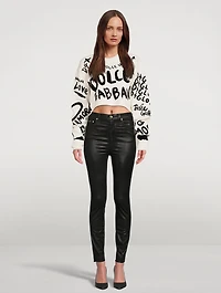 Intarsia Cropped Sweater Flocked Graffiti Print