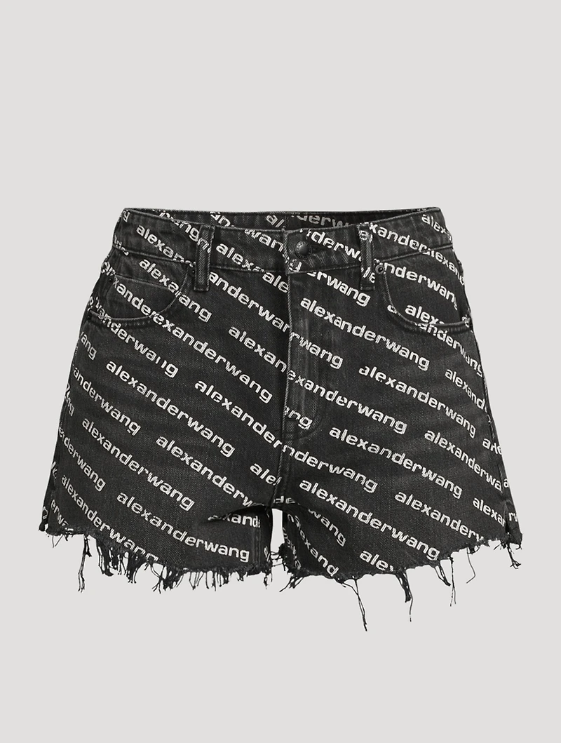 Bite High-Waisted Denim Shorts Logo Print