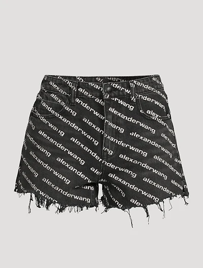Bite High-Waisted Denim Shorts Logo Print