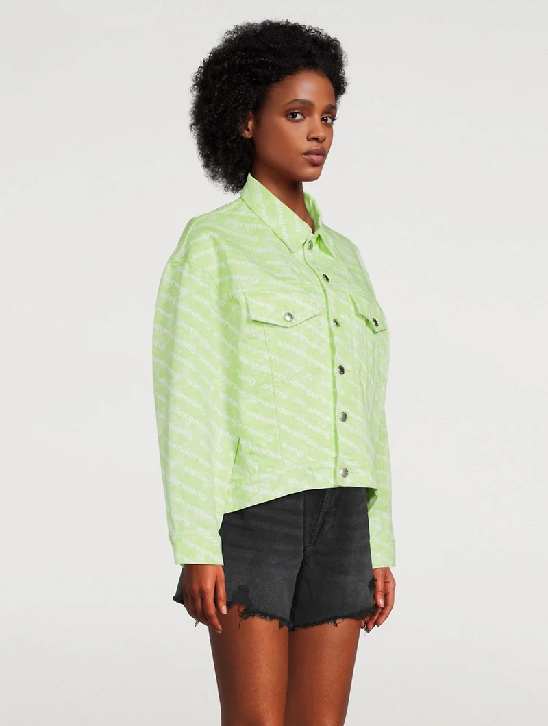 Falling Back Denim Jacket Sunbleach Logo Print