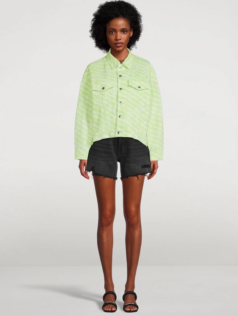 Falling Back Denim Jacket Sunbleach Logo Print