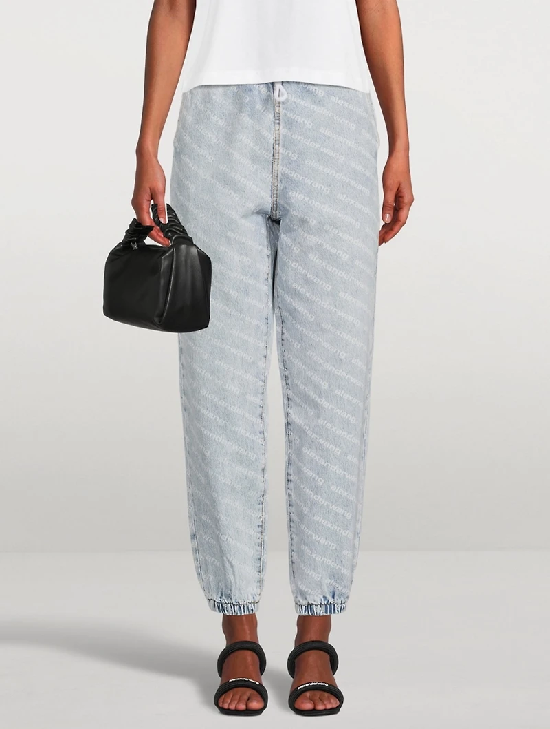 Denim Jogger Pants Logo Print