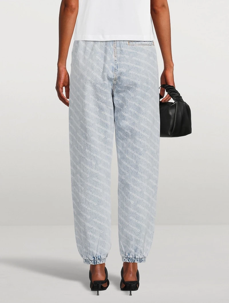 Denim Jogger Pants Logo Print