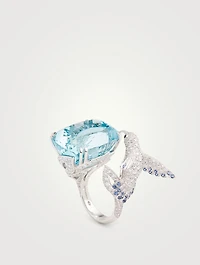 Hopi The Hummingbird White Gold Ring With Aquamarine And Diamonds