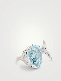 Hopi The Hummingbird White Gold Ring With Aquamarine And Diamonds