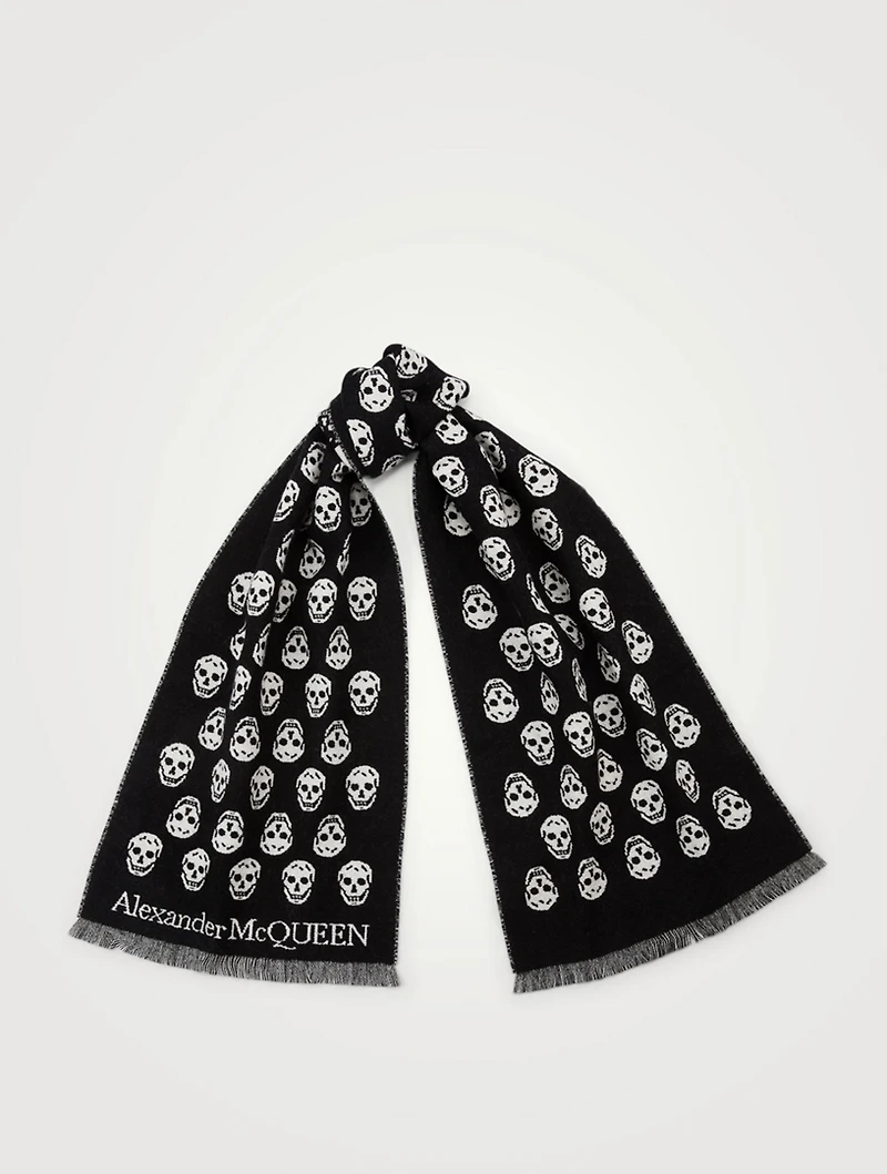 Wool Reversible Scarf In Upside Down Skull Print