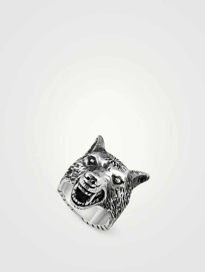 Anger Forest Sterling Silver Wolf Head Ring