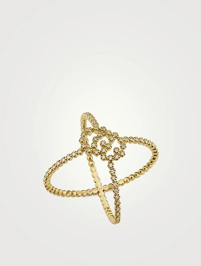GG Running 18K Gold X Ring With Diamonds