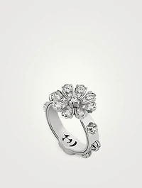 18K White Gold Flower Ring With Diamonds