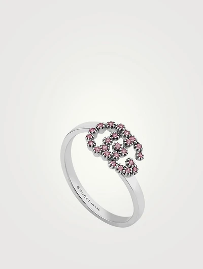 GG Running 18K White Gold Ring With Pink Topaz