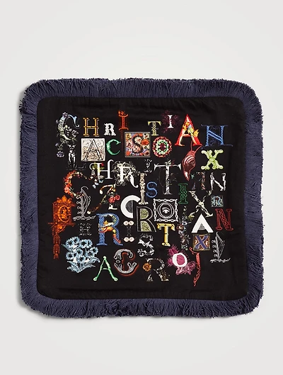 Do You Speak Lacroix? Embroidered Cotton Cushion With Fringe