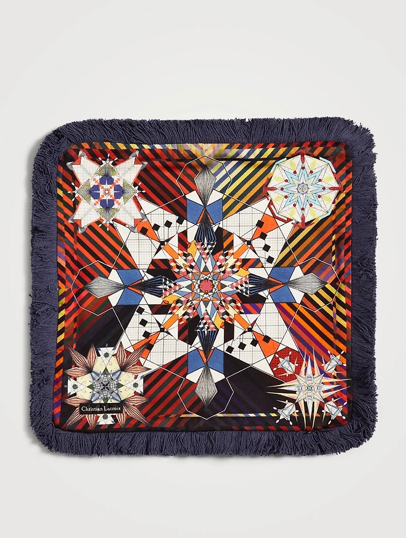 Do You Speak Lacroix? Embroidered Cotton Cushion With Fringe