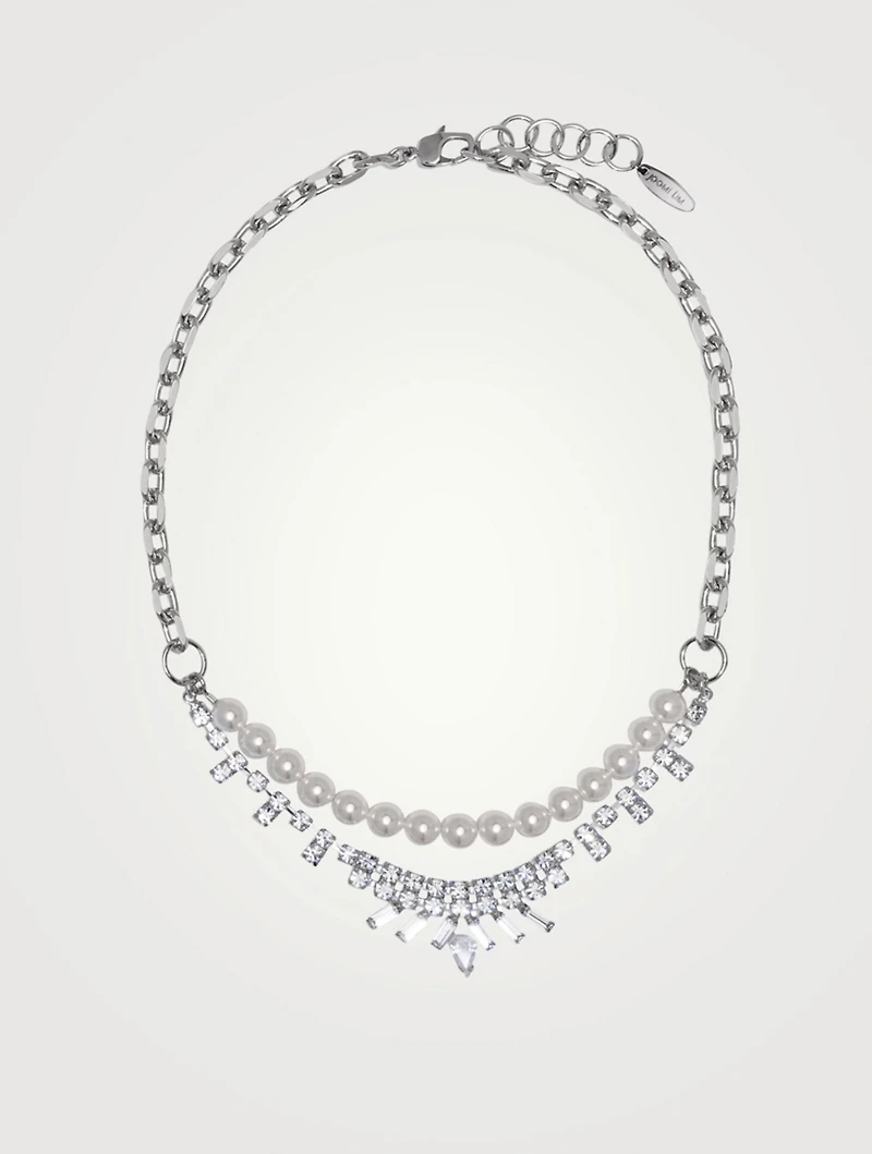 Chain Necklace With Faux Pearl And Crystals