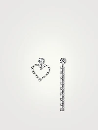 Asymmetrical Heart Chain Fringe Earrings With Crystals