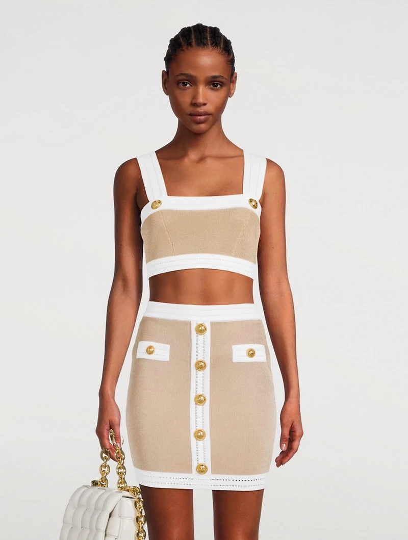 Goldtone-Button Sleeveless Crop Top