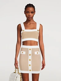 Goldtone-Button Sleeveless Crop Top