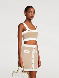 Goldtone-Button Sleeveless Crop Top