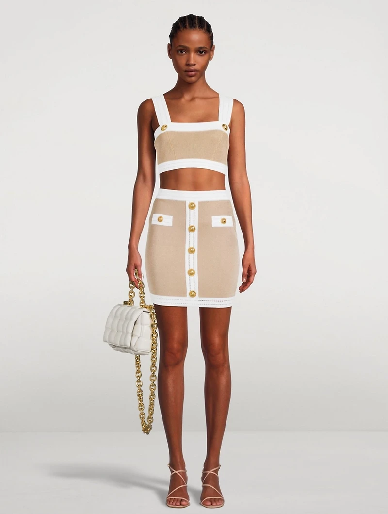 Goldtone-Button Sleeveless Crop Top