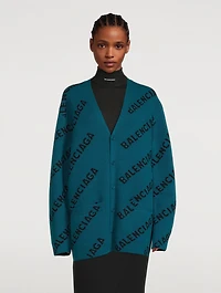 Virgin Wool Cardigan Logo Print