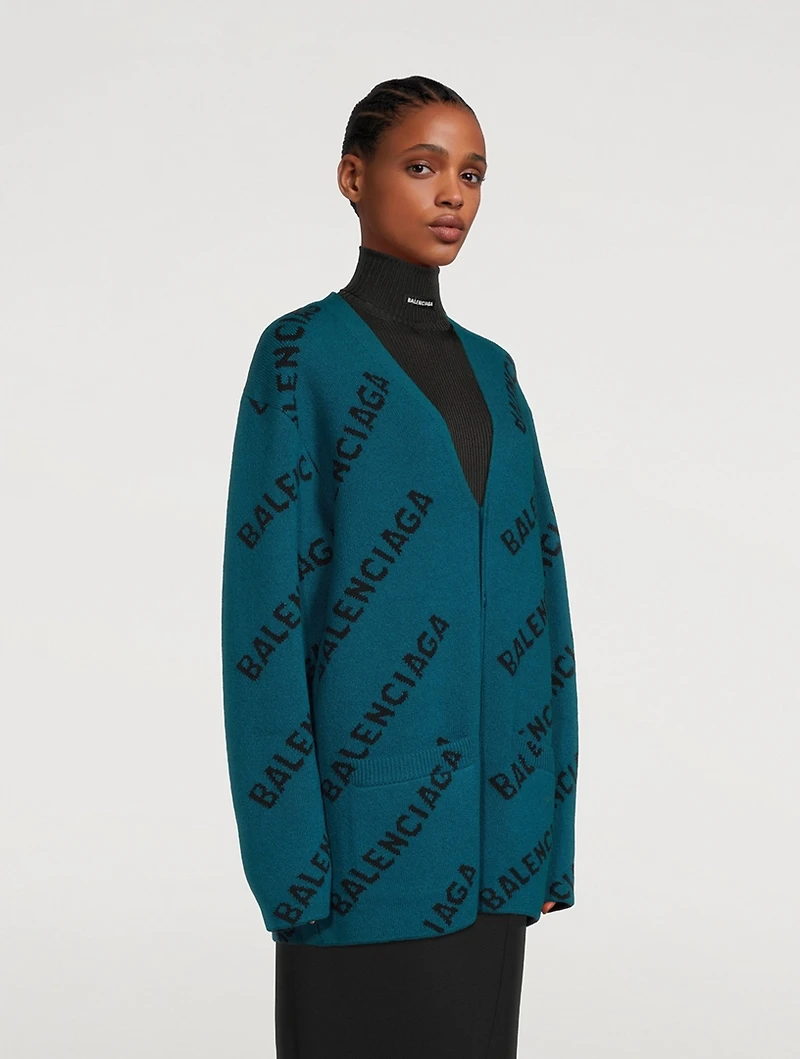 Virgin Wool Cardigan Logo Print