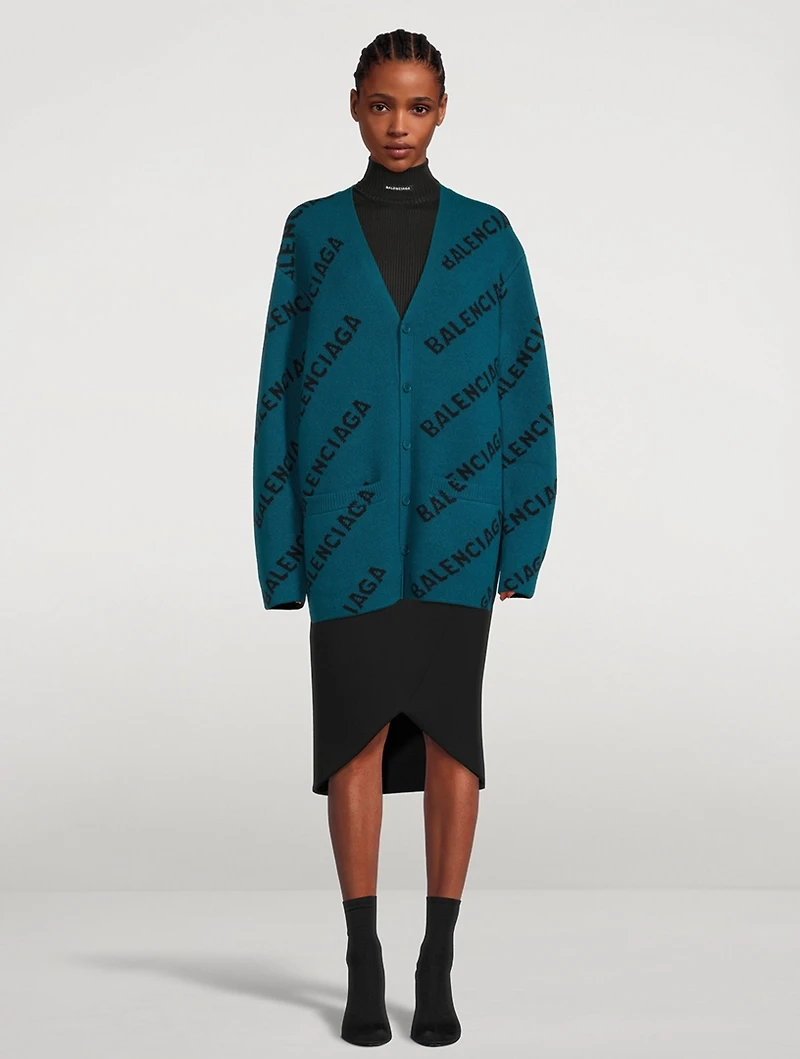 Virgin Wool Cardigan Logo Print