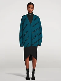 Virgin Wool Cardigan Logo Print