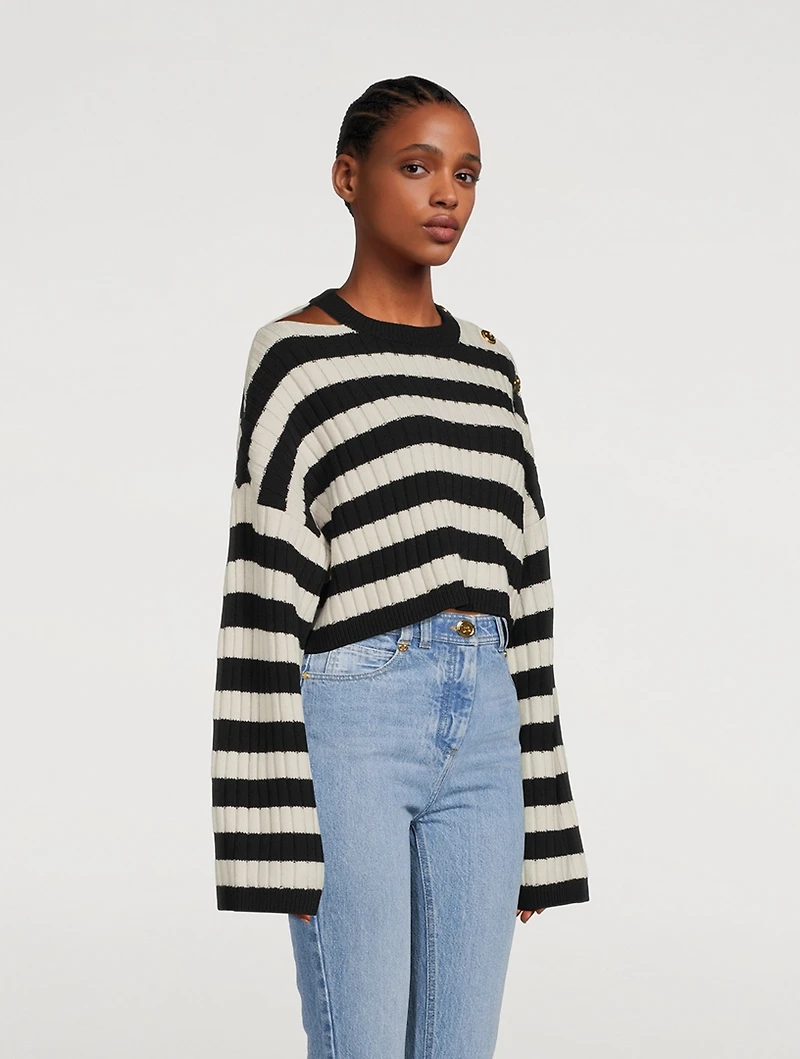 Cropped Sweater Stripe Print